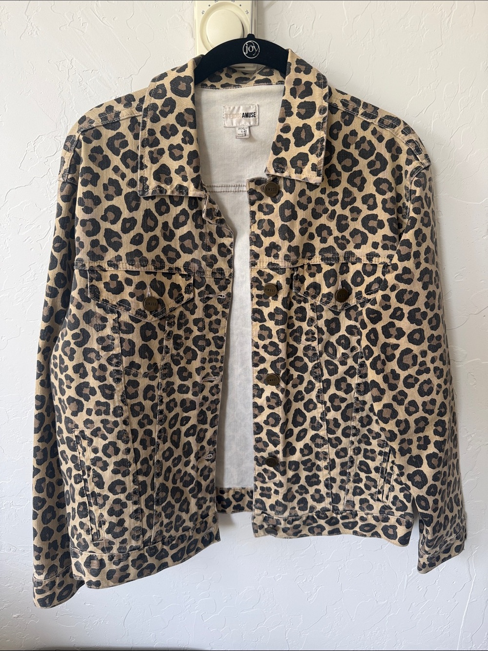 Amuse Society Leopard-Print “Denim”Jacket in Tan and Black